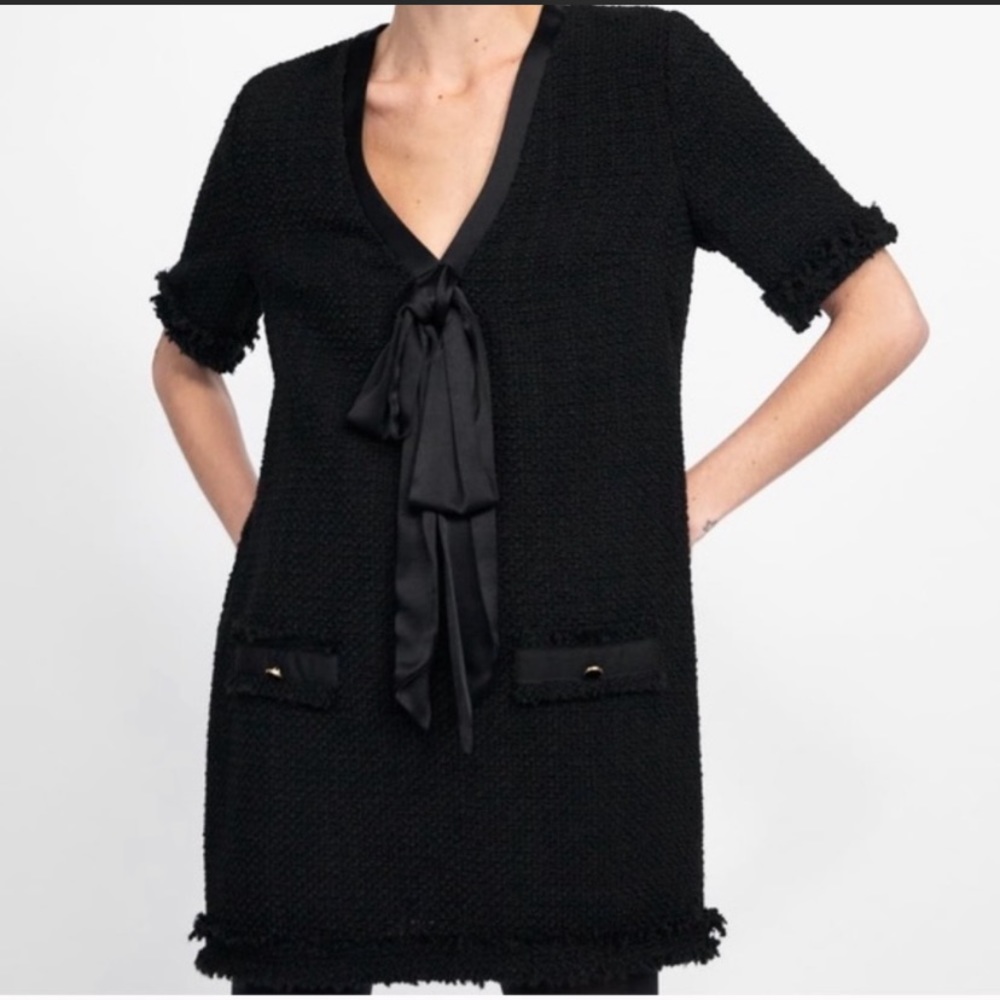 Zara Tweed Mini Dress With Bow